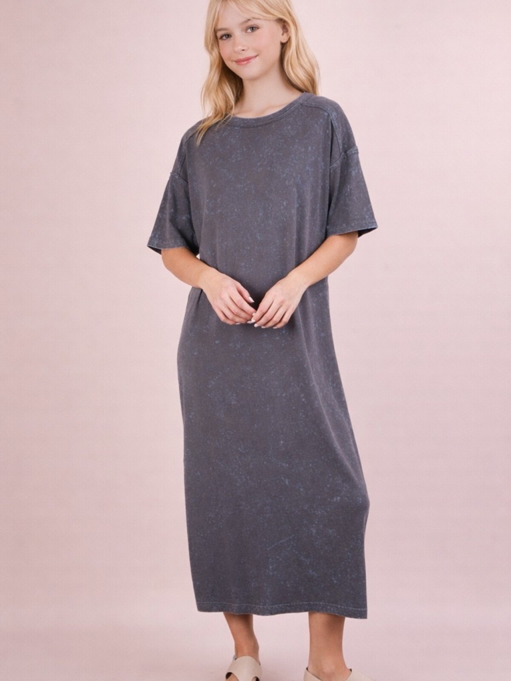 Relaxed Washed Maxi Tee Dress - Slate